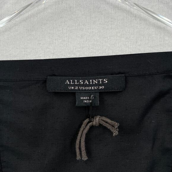 ALLSAINTS Juliette Pintuck Ruffle Top Womens 00 Black Square Neck Balloon Sleeve - Picture 10 of 13
